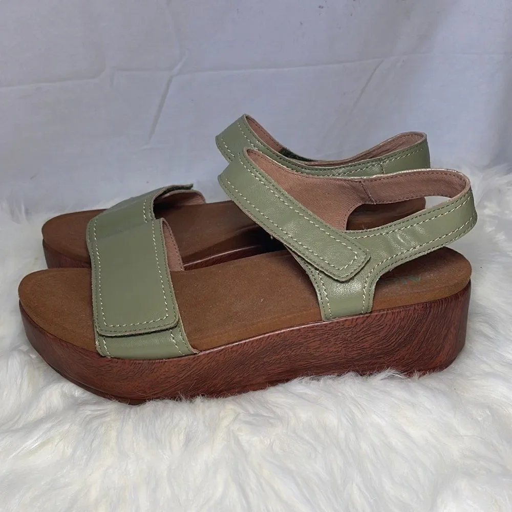 Alegria Tamsyn‎ Sage Leather Strappy Platform Sandals Sz 41/11